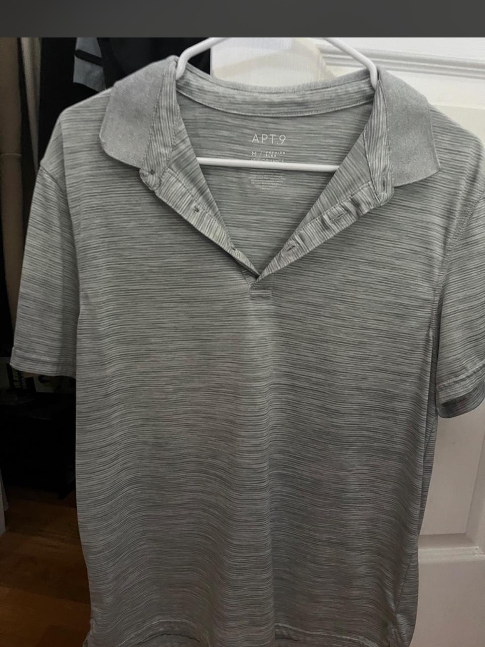 Apt. 9 gray polo shirt with thin horizontal stripes